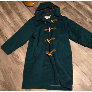 Rare VTG L.L. BEAN Flannel Lined Hooded Duffle Jacket Coat 90s Green Women's 12